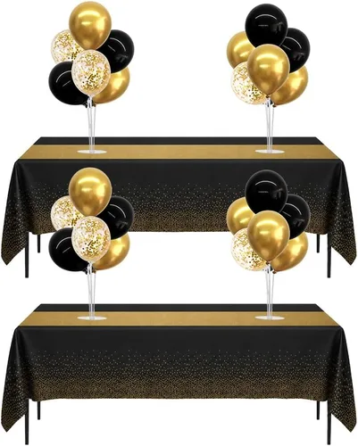 Vista 23 de TONIFUL Juego de 4 centros de mesa de globos con soporte para globos de color negro, azul y plateado
