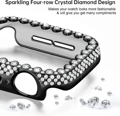 Vista 3 de Funda Bling Compatible con Apple Watch Series 6/5/4/SE 3/SE 2/SE 40mm, Protector de Cara de Diamante para Mujeres, Protector de Marco Duro de PC