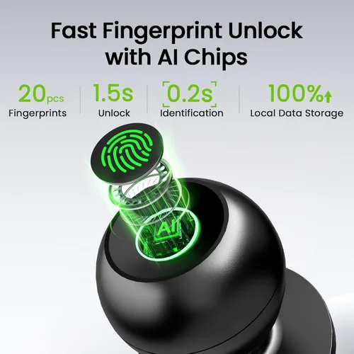 Vista 3 de GHome Smart Cerradura de puerta de huellas dactilares, perilla de puerta inteligente 3 en 1 con control de aplicación y llave, bloqueo automático