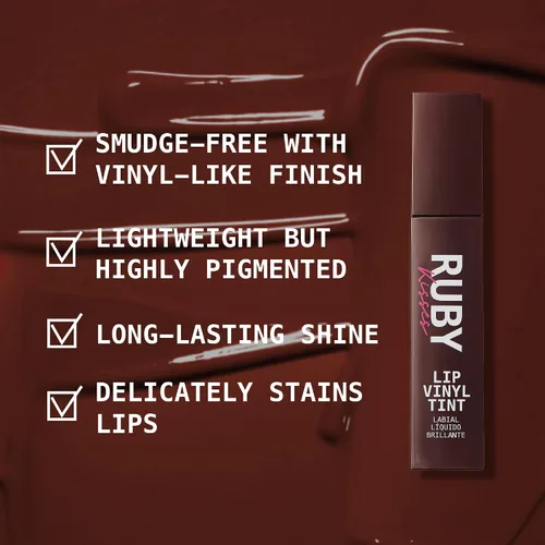 Vista 4 de Ruby Kisses Tinte de vinilo labial – Lápiz labial líquido de alto pigmento, a prueba de transferencia, a prueba de manchas, brillo satinado suave