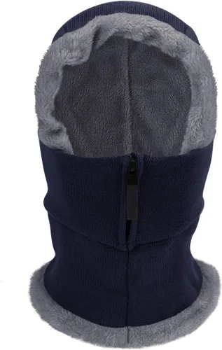 Vista 3 de Pasamontañas de invierno con forro polar para mujer, resistente al viento, cálido, de punto, cubierta completa con capucha