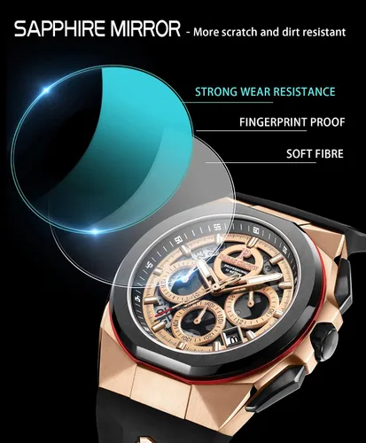 Vista 4 de Paras Crown Watch for Men Tonneau Waterproof Quartz Luxury Chronograph Analog Men's Wrist Watches