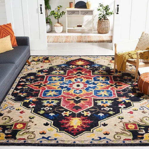 Vista 6 de SAFAVIEH Aspen Collection APN511H - Alfombra decorativa de lana bohemia hecha a mano de 2 x 3 pies, color carbón y crema