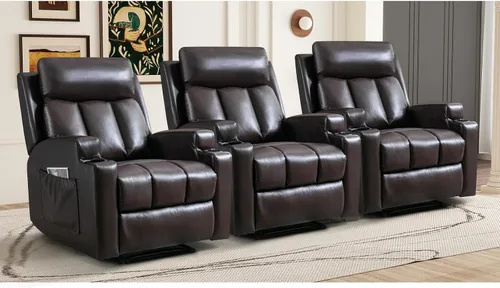 Vista 10 de CANMOV Silla reclinable manual con masaje y calor, cómoda silla reclinable con brazos y respaldo sobrerellenos, sofá individual reclinable manual