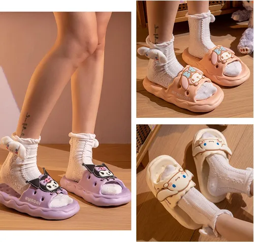 Vista 9 de Ohjijinn Kawaii Slides - Sandalias de verano con punta abierta, divertidas pantuflas de playa con suela gruesa acolchada, sandalias de nube