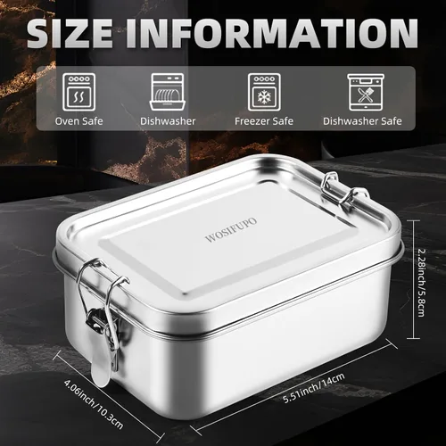 Vista 9 de 2 cajas Bento de acero inoxidable, 28.7 fl oz (28 onzas), recipientes metálicos para almacenamiento de alimentos, reutilizables, aptas