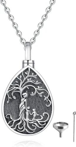 Vista 66 de Collar con colgante de urna de cenizas de cremación y árbol de la vida para mujer, plata de ley US1