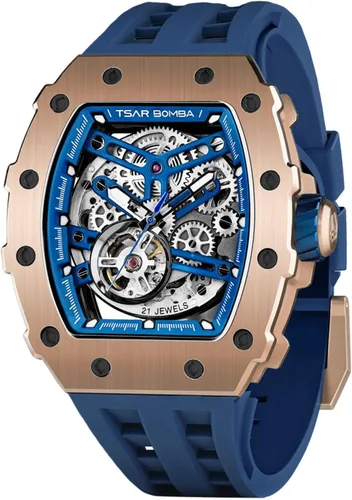 Vista 32 de Tsar Bomba Men's Automatic Watch Tonneau Luxury Skeleton Watch for Men Mechanical 50M Waterproof Wristwatch Gift for Men 08tc-whi