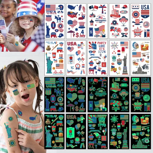 Vista 9 de Hying 10 tatuajes patrióticos del 4 de julio temporales para niños y adultos, bandera estadounidense, patrióticos temporales para decoración del 4
