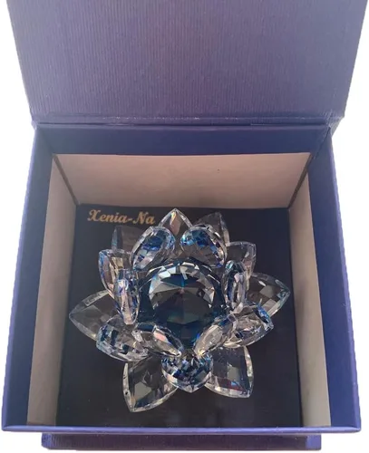 Vista 7 de Loto de cristal transparente, flor de cristal brillante con caja de regalo, reflejo de tono, purpurina, paz, pureza, buena fortuna, sabiduría