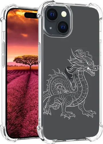 Vista 9 de Funda compatible con iPhone 15, bonita funda transparente para mujer, funda de silicona transparente para teléfono, color negro, tigre poderoso