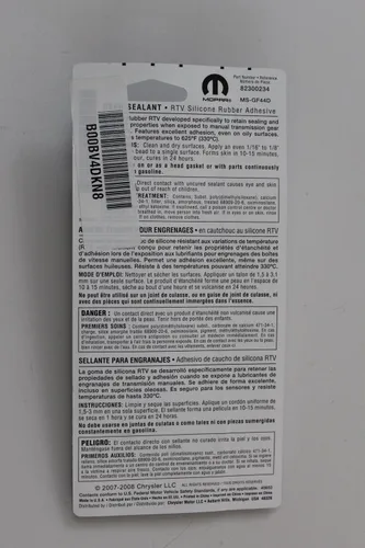 Vista 2 de Chrysler 82300234AB Accesorios Genuinos 82300234 Sellador de goma de silicona RTV - Tubo de 3 oz