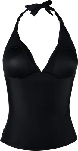 Vista 6 de Parte superior de tankini para natación, con cuello profundo en V y halter, drapeado, para mujer Negro