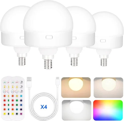 Vista 10 de Yochoice Bombilla de luz recargable con batería operada con control remoto E12, bombilla LED regulable con 15 colores seleccionables y 3