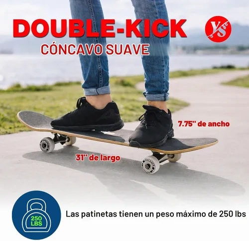 Vista 2 de Yocaher. Monopatín blanco de 7,75 pulgadas. Negro