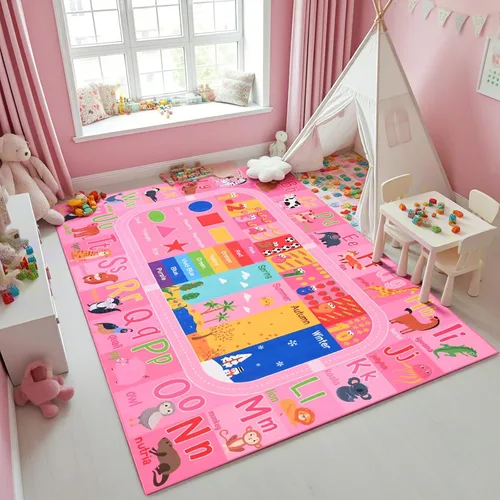 Vista 9 de Alfombra para niños de Flagover para sala de juegos y aula, alfombra antideslizante de 3x5 para coches de juguete, alfombra educativa lavable a