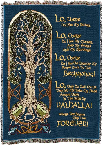 Vista 2 de Pure Country Weavers Manta de oración vikinga, árbol de la vida, tapiz de regalo nórdico tejido de algodón, fabricada en los Estados Unidos