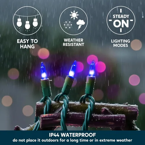 Vista 5 de Joiedomi Luces LED azules de Navidad, 100 mini luces de hadas con alambre verde de 26.4 pies, decoración de iluminación para interiores, exteriores