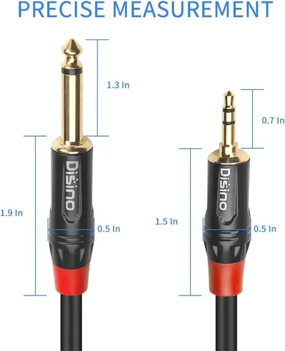 Vista 3 de Cable TS de 1/4 pulg. a TRS de 1/8 pulg., cable adaptador de conexión estéreo TRS de 1/8 pulg. (3.5mm) a TS mono de 1/4 pulg., cable de parche mono