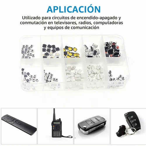 Vista 6 de QTETAK - Juego surtido de 200 piezas de 10 valores micro momentáneos con botón táctil