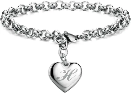 Vista 21 de Monily Regalos de cumpleaños para mujer, pulseras con dije inicial para mujer, letras del alfabeto y corazón, pulsera para mujer A: Corazón