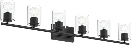 Vista 37 de Progress Lighting Lámpara moderna de tocador de baño de cristal blanco grabado con 4 luces, colección Replay, níquel cepillado (P2160-09)