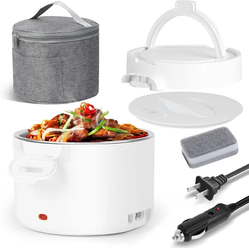 Vista 8 de Lonchera eléctrica para hombres, 1L/34oz 100W calentador de alimentos portátil a prueba de fugas calentador de alimentos para adultos 12V/24V/110V