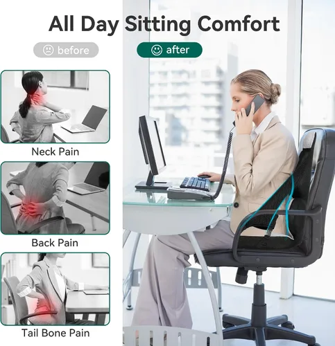 Vista 10 de Almohada de Apoyo Lumbar de Espuma Viscoelástica, Cojín para Asiento de Coche, Cojín para Silla de Oficina, Almohada de Asiento de Una Pieza, Mejora