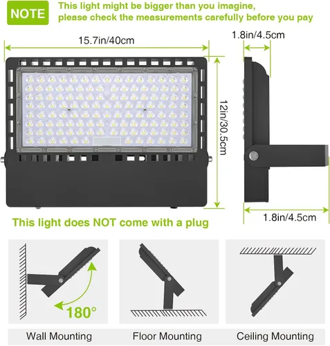 Vista 3 de STASUN Luz de inundación LED de 300 W 45000 lm del anochecer al amanecer Fotocélula al aire libre - Serie Flying Ultra, certificado ETL 5000K luz