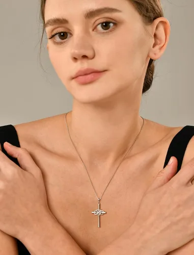 Vista 3 de YL Collar de cruz de plata de ley para mujer, colgante de crucifijo de corazón infinito, piedra natal