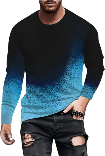 Vista 2 de Big and Tall Tshirts Shirts for Men Graphic Tees Casual Contrast Color Crewneck Shirt Long Sleeve Loose Pullover