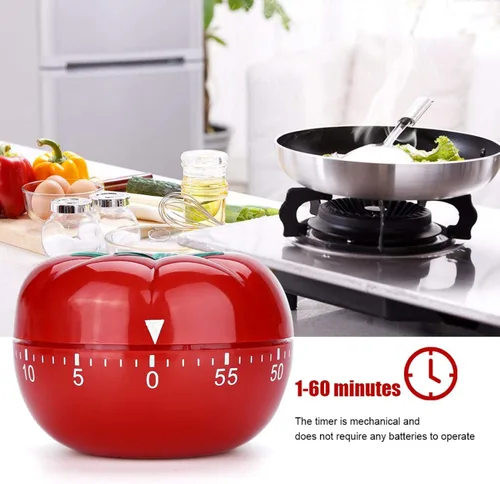 Vista 4 de Temporizador mecánico en forma de tomate de 60 minutos, temporizador de cuenta regresiva para cocina, cocina, horneado, temporizador magnético