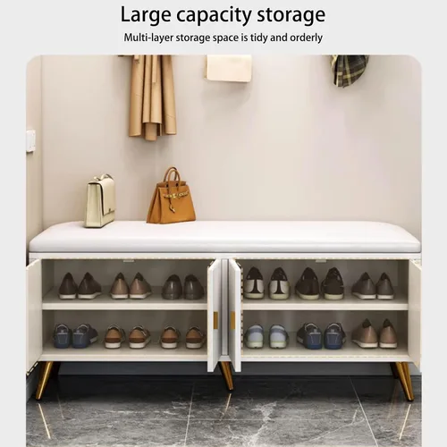 Vista 3 de Zapatero con puerta, moderno organizador de zapatos oculto para tacones altos, banco delgado de almacenamiento de zapatos para entradas, pasillos