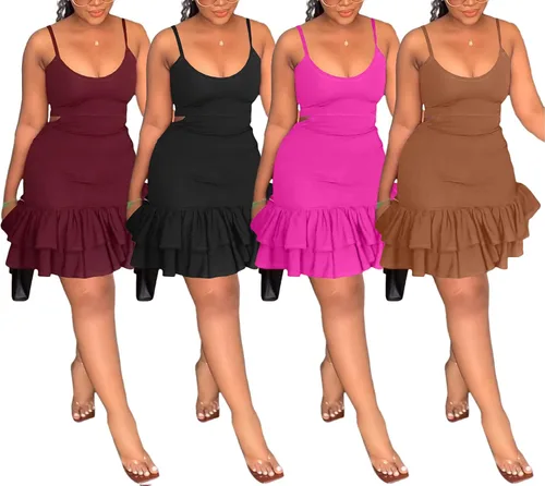 Vista 5 de Ophestin Minivestido sexy con cuello redondo y sin mangas con volantes para mujer