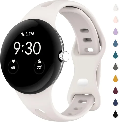 Vista 11 de Correas delgadas compatibles con Google Pixel Watch 4 3 (41mm)/Pixel Watch 2 1, correas ajustables transpirables de silicona suave deportiva