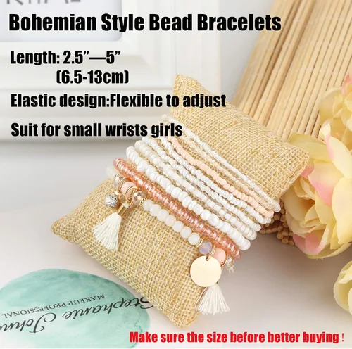 Vista 2 de MILACOLATO 6 Juegos de Pulseras de Cuentas Bohemias Multicapa Apilables Pulseras Elásticas Cómodas Pulseras de Dijes Bohemias Multicolor