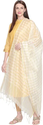 Vista 6 de DUPATTA BAZAAR Dupatta de seda mezclada a cuadros para mujer.