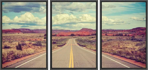 Vista 14 de wall26 Lienzo enmarcado para pared, juego de arte rojo, verde y amarillo, bosque de montaña otoñal, naturaleza, desierto, fotografía, realismo