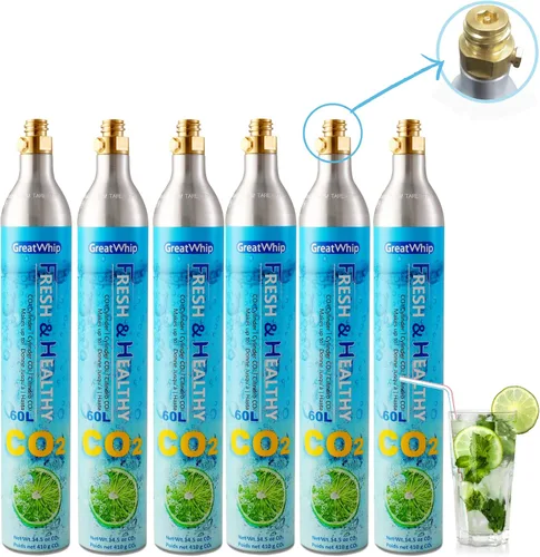 Vista 10 de GreatWhip Cilindro de CO2 de 60L para Sodastream, carbonatador de intercambio compatible con electrodomésticos SodaMaker, cilindro roscado, juego