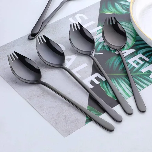 Vista 4 de Buyer Star Sporks - Juego de 6 tenedores de acero inoxidable 18/8 para uso diario en el hogar, 7.6 pulgadas, 1.6 onzas, cuchara para helado