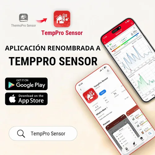 Vista 4 de TempPro TempAir - Termómetro higrómetro digital Bluetooth para interiores de 260 pies Humidity Meter with Smart App, Room Thermometer Humidity