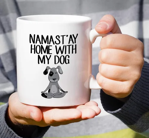 Vista 4 de Retreez Taza divertida – Namaste Namastay Home with My Dog Dogs Lover Meditación Yoga 11 Oz Tazas de café de cerámica – Divertido, sarcasmo