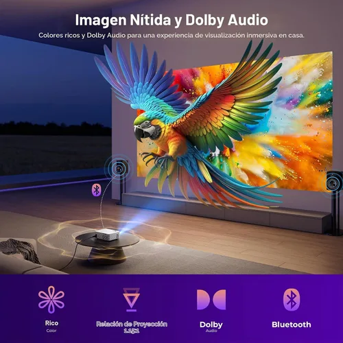 Vista 6 de ELEPHAS Proyector inteligente Roku TV con Wi-Fi y Bluetooth 2-Blanco