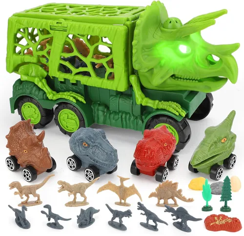 Vista 7 de TOY Life Camión de Dinosaurio Jurásico con Pista y Luces y Sonidos, Juguetes de Dinosaurio Triceratops para Niños de 3 a 5, Juego de Transporte
