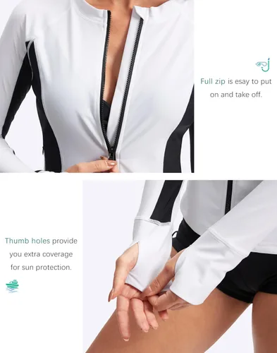 Vista 5 de SANTINY Traje de baño de manga larga con bolsillos con cremallera y protección solar UPF50+ para mujer