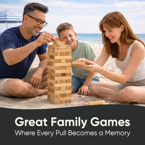 Vista 8 de Juego de torre apilable gigante de más de 5 pies, juego de torre apilable de bloques de madera premium para fiestas familiares, juegos de barbacoa