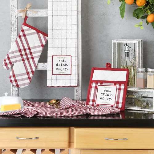 Vista 4 de DII Home Sweet Farmhouse Kitchen Collection, manoplas de horno, juego de toallas de cocina, color rojo granero, 4