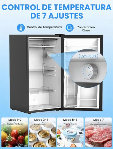 Vista 3 de COWSAR Mini refrigerador de 3.1 pies cúbicos, refrigerador compacto de tamaño dormitorio con puerta individual reversible, termostato ajustable Negro