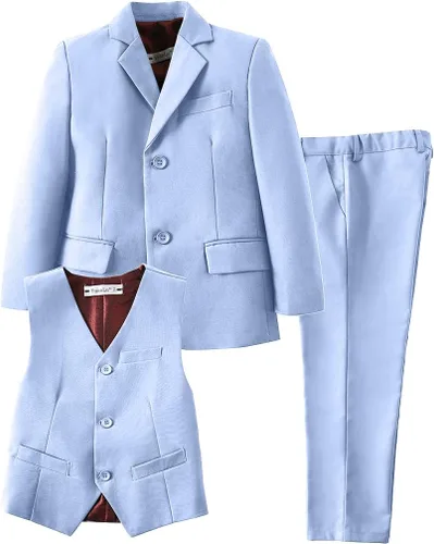 Vista 2 de Trajes para niños, traje de portador de anillos, chaleco formal y pantalones para niño, conjunto de trajes de boda Azul bebé