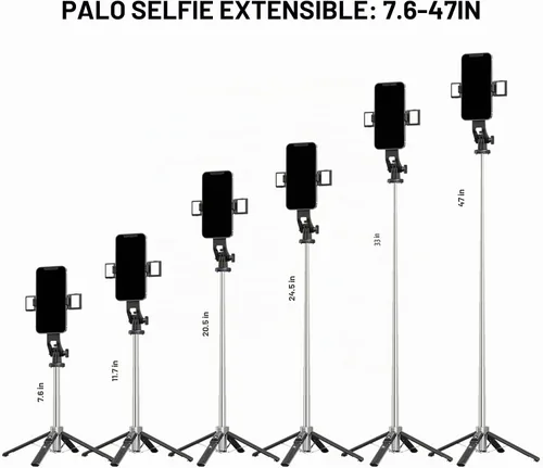 Vista 2 de MYBAT PRO - Trípode para selfie stick con control remoto, 4 en 1 extensible portátil Bluetooth Selfie Stick con luces y trípode para teléfono